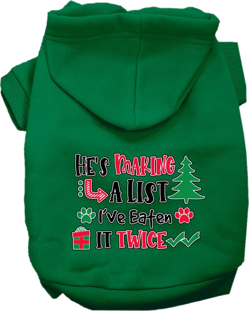 Christmas Dog Hoodie for Pets 20-115 Pounds, "He's Making A List, I've Eaten It Twice"