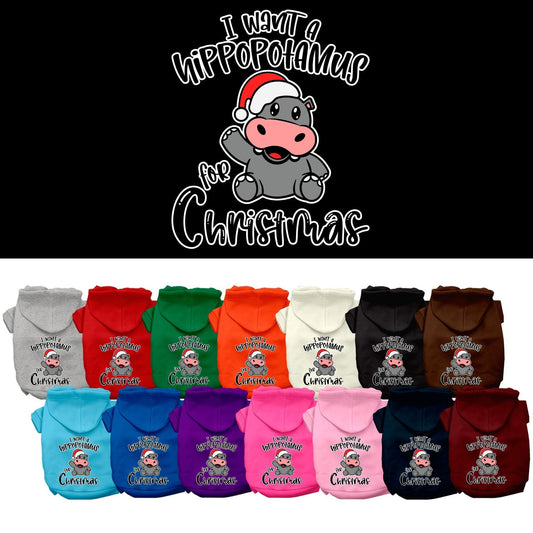 Christmas Dog Hoodie for Pets 20-115 Pounds, "I Want A Hippopotamus For Christmas"