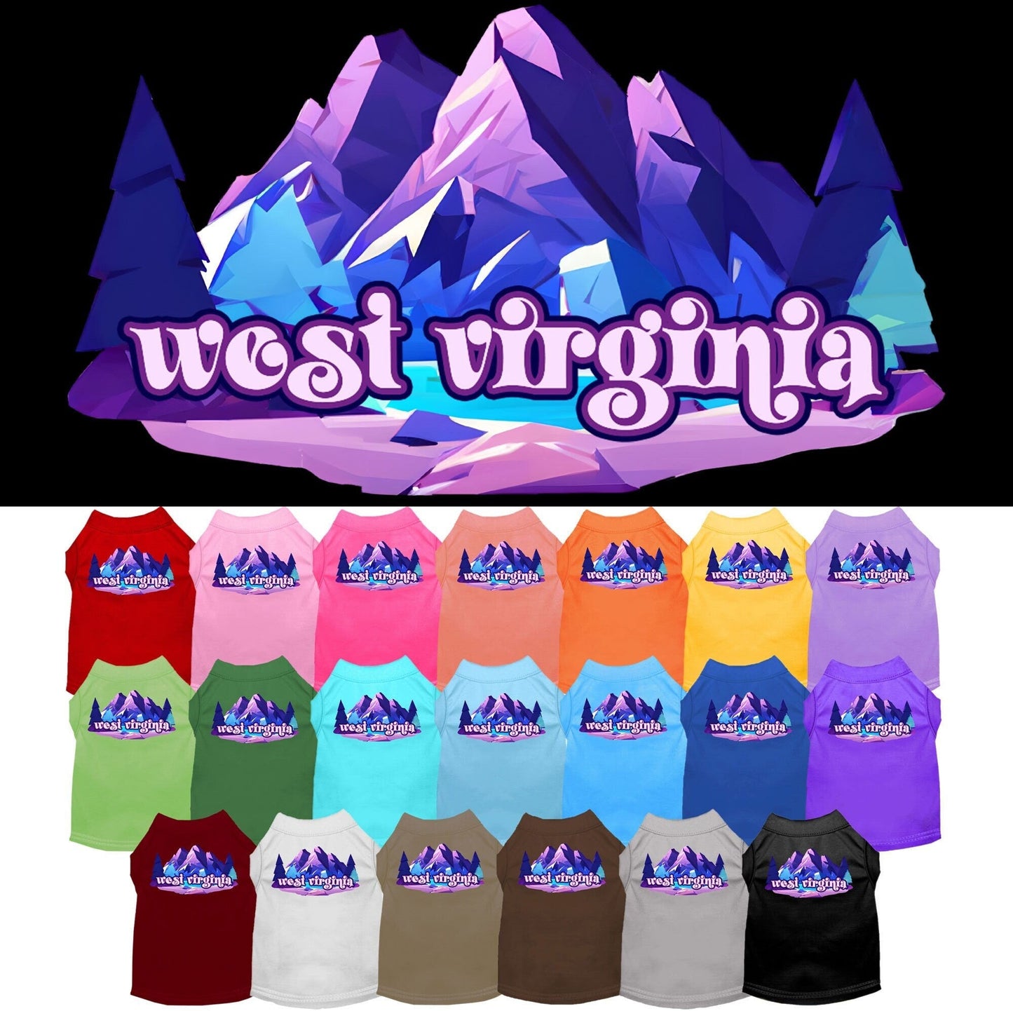 Pet Dog & Cat Screen Printed Shirt, "West Virginia Alpine Pawscape"