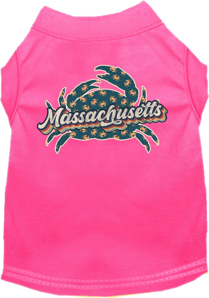 Pet Dog & Cat Screen Printed Shirt for Small to Medium Pets (Sizes XS-XL), "Massachusetts Retro Crabs"