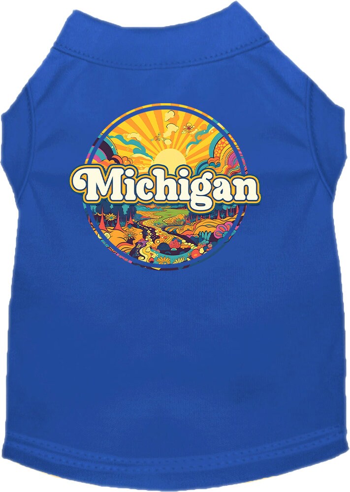 Pet Dog & Cat Screen Printed Shirt, "Michigan Trippy Peaks"