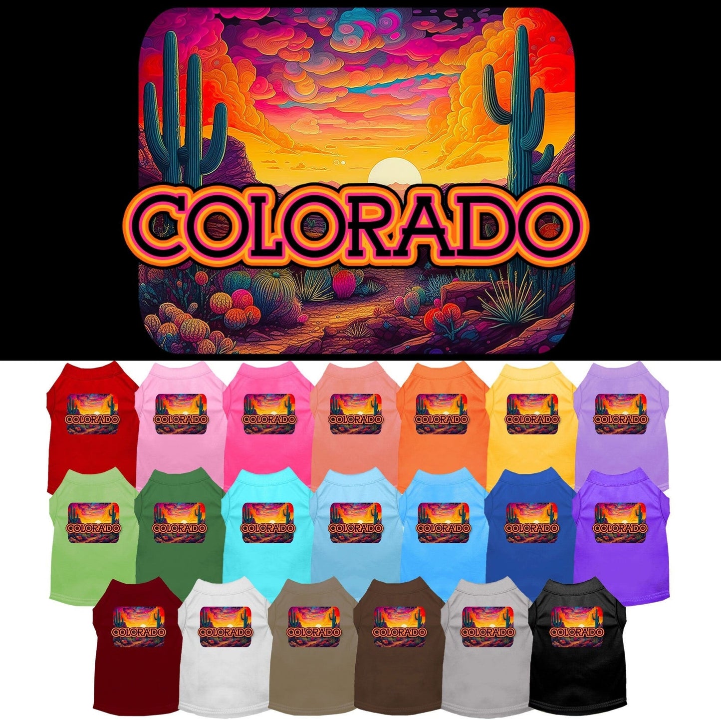 Pet Dog & Cat Screen Printed Shirt for Small to Medium Pets (Sizes XS-XL), "Colorado Neon Desert"