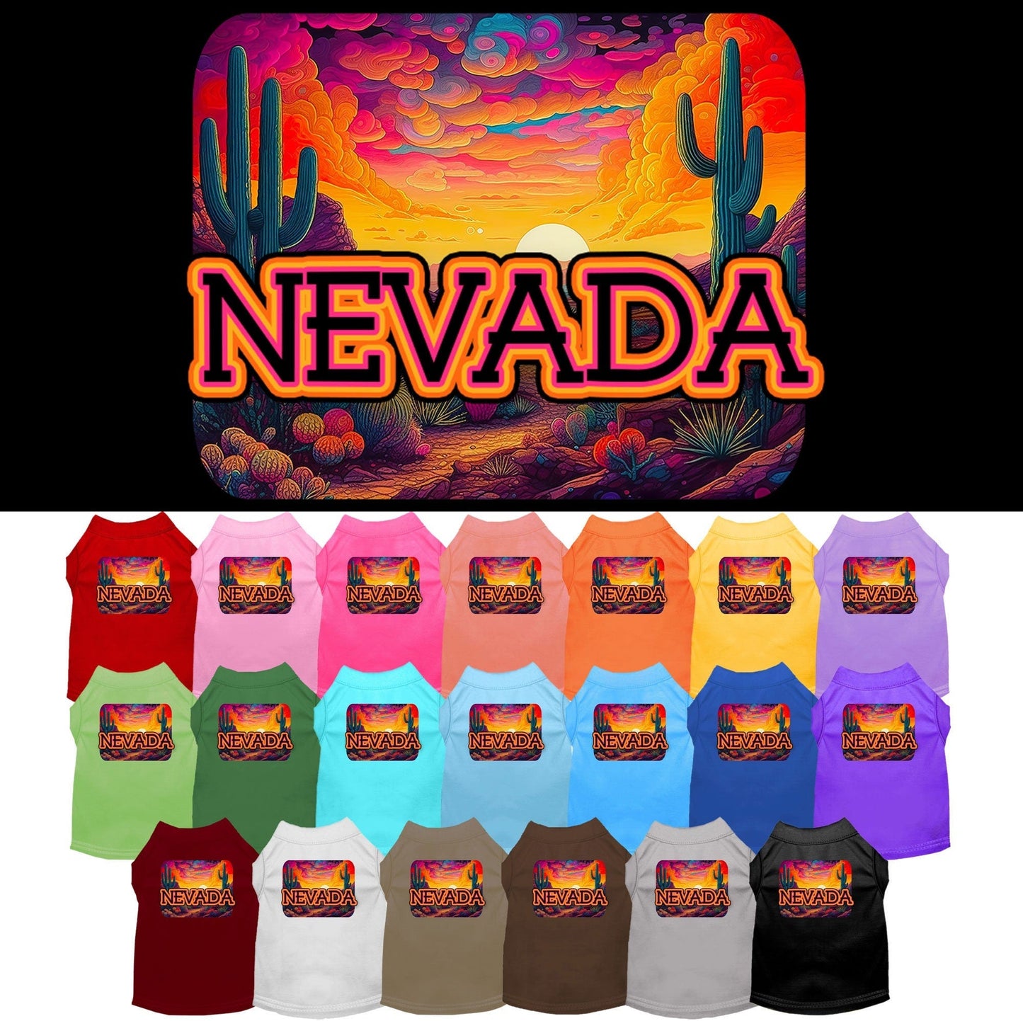 Pet Dog & Cat Screen Printed Shirt for Small to Medium Pets (Sizes XS-XL), "Nevada Neon Desert"