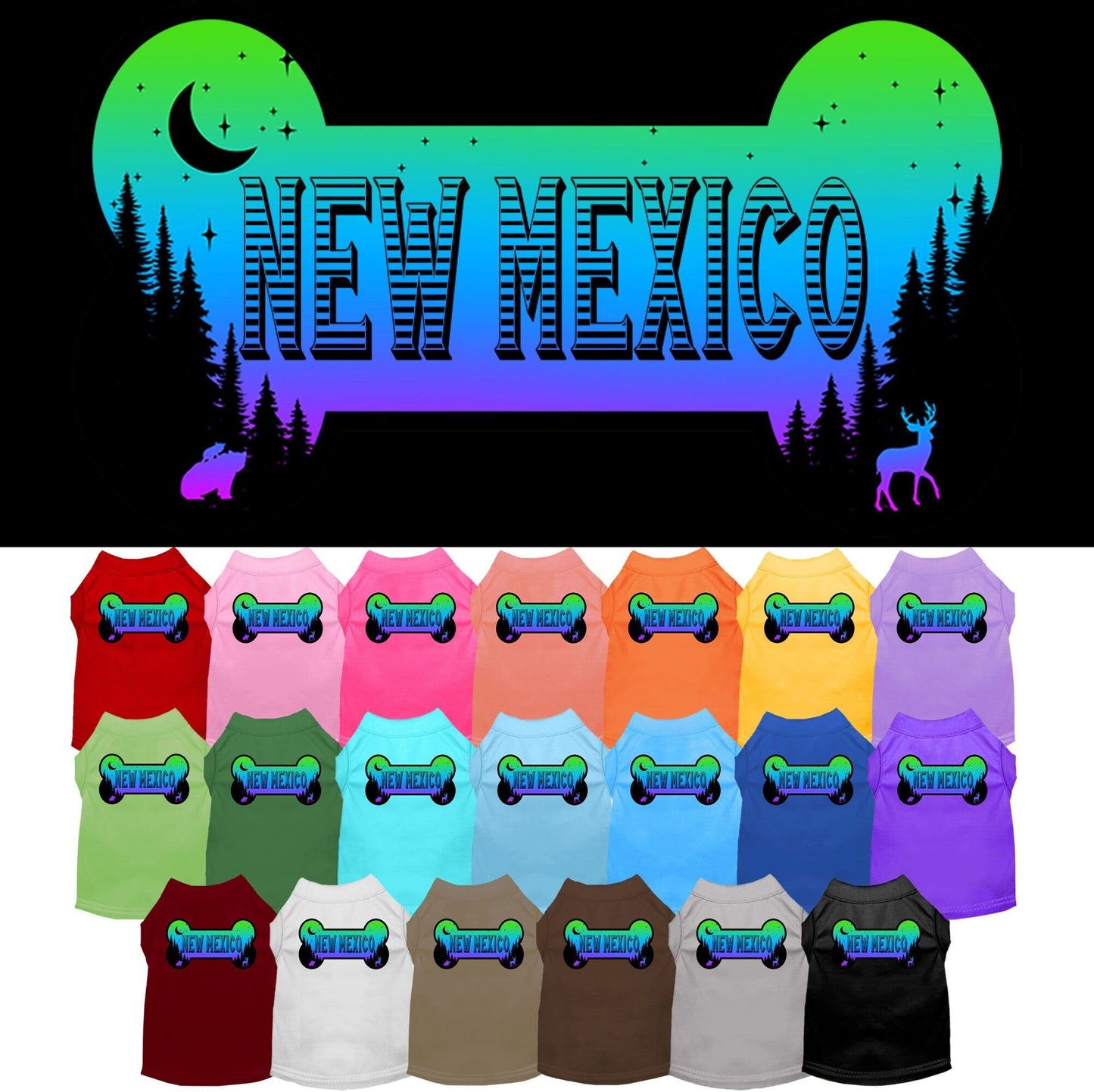 Pet Dog & Cat Screen Printed Shirt for Small to Medium Pets (Sizes XS-XL), "New Mexico Mountain Shades"