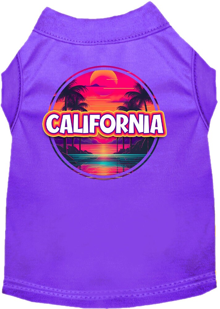 Pet Dog & Cat Screen Printed Shirt for Small to Medium Pets (Sizes XS-XL), "California Neon Beach Sunset"