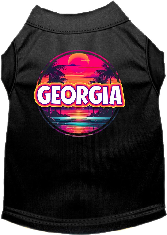 Pet Dog & Cat Screen Printed Shirt for Small to Medium Pets (Sizes XS-XL), "Georgia Neon Beach Sunset"