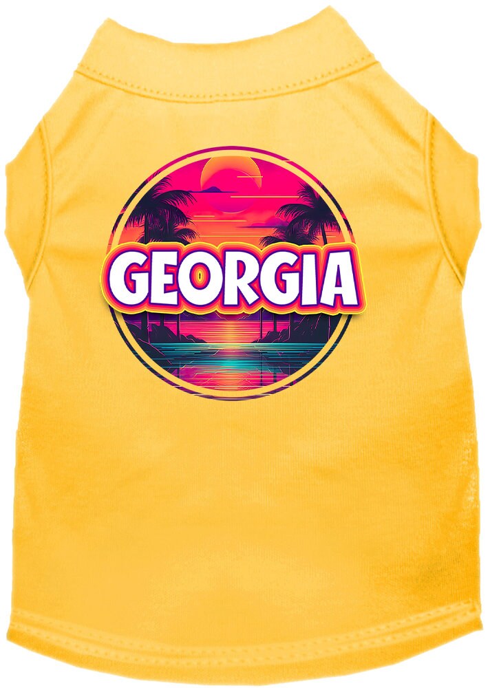 Pet Dog & Cat Screen Printed Shirt for Small to Medium Pets (Sizes XS-XL), "Georgia Neon Beach Sunset"