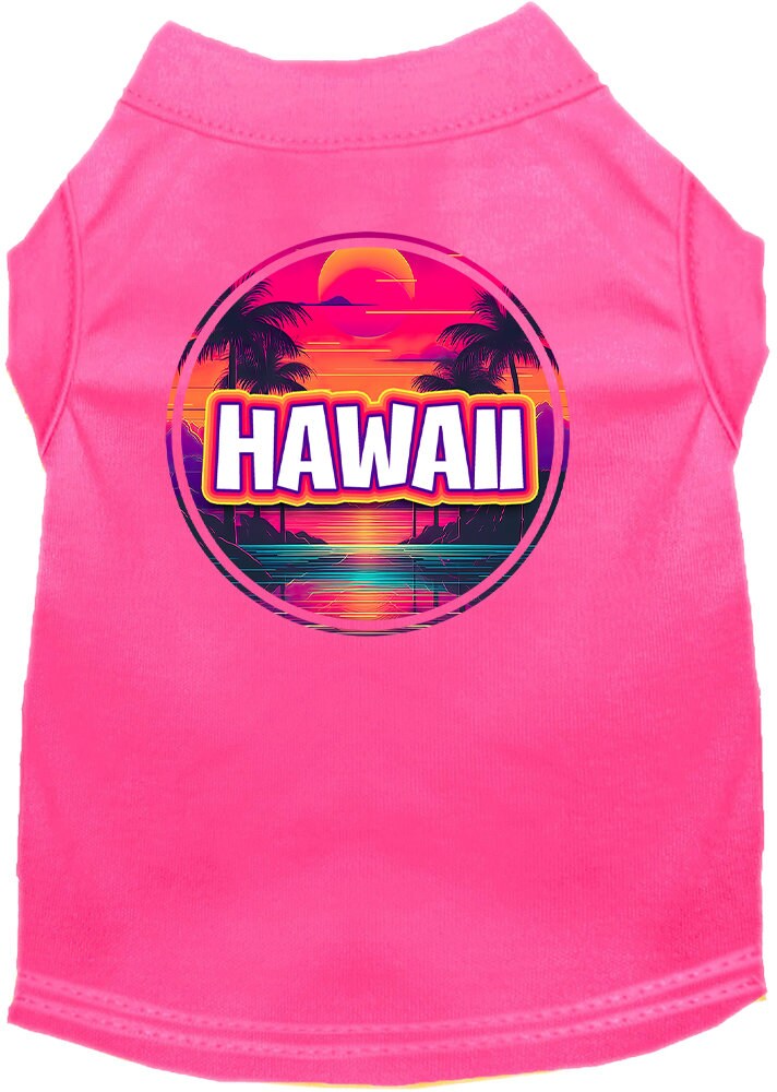 Pet Dog & Cat Screen Printed Shirt for Small to Medium Pets (Sizes XS-XL), "Hawaii Neon Beach Sunset"