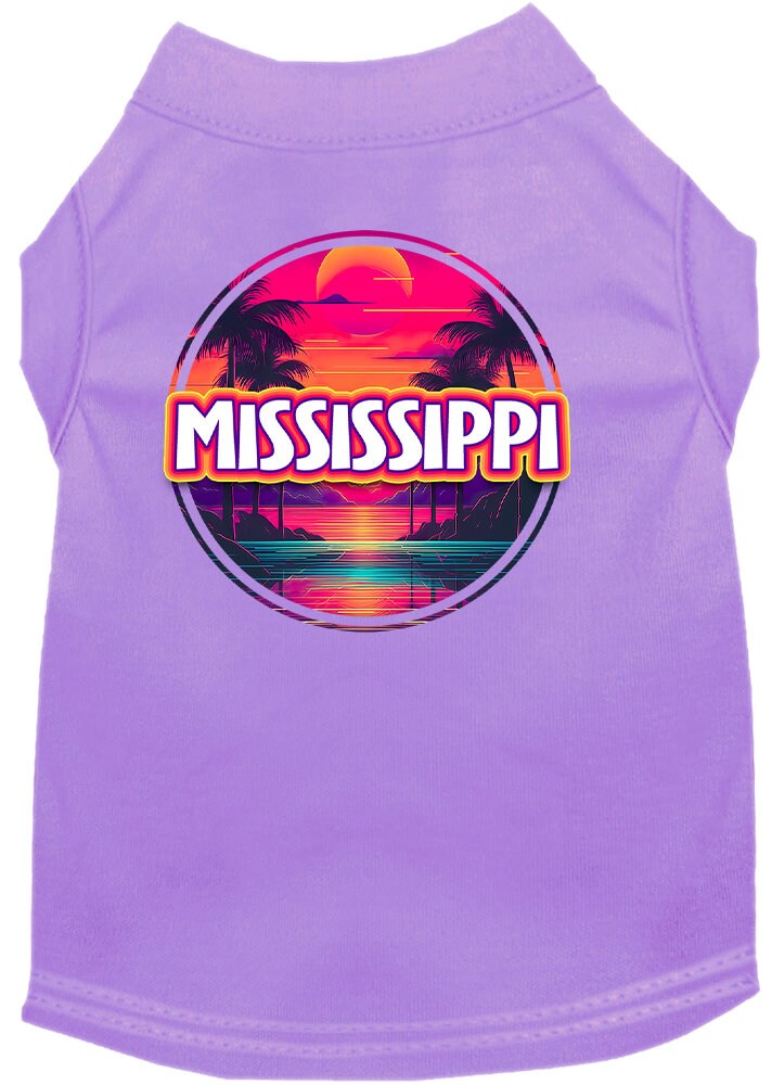 Pet Dog & Cat Screen Printed Shirt for Small to Medium Pets (Sizes XS-XL), "Mississippi Neon Beach Sunset"