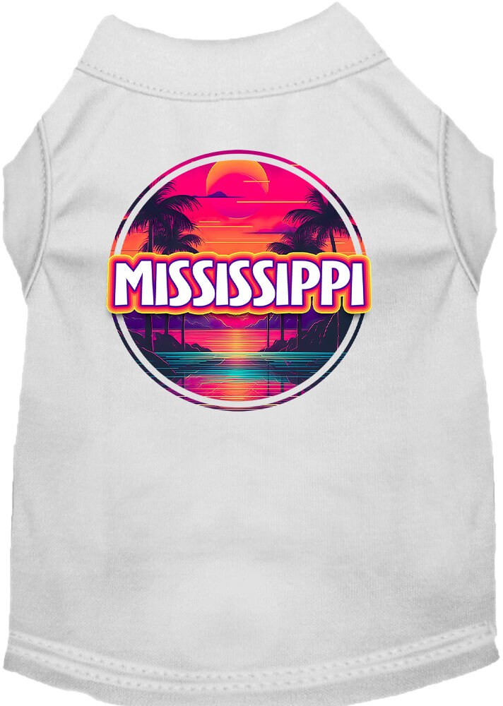 Pet Dog & Cat Screen Printed Shirt for Small to Medium Pets (Sizes XS-XL), "Mississippi Neon Beach Sunset"