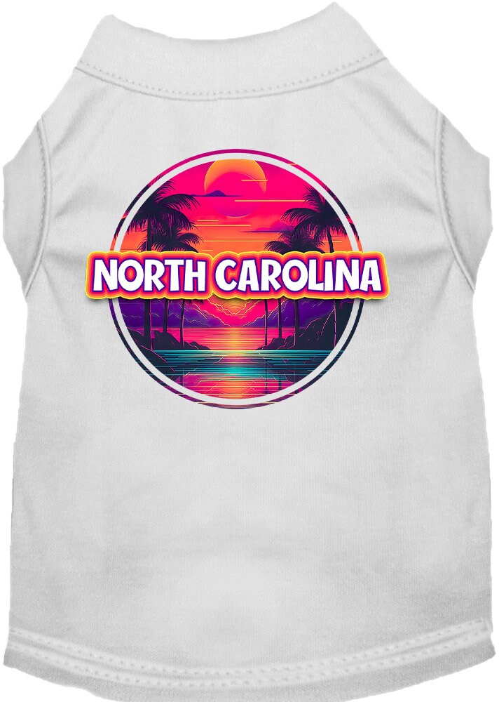 Pet Dog & Cat Screen Printed Shirt for Small to Medium Pets (Sizes XS-XL), "North Carolina Neon Beach Sunset"