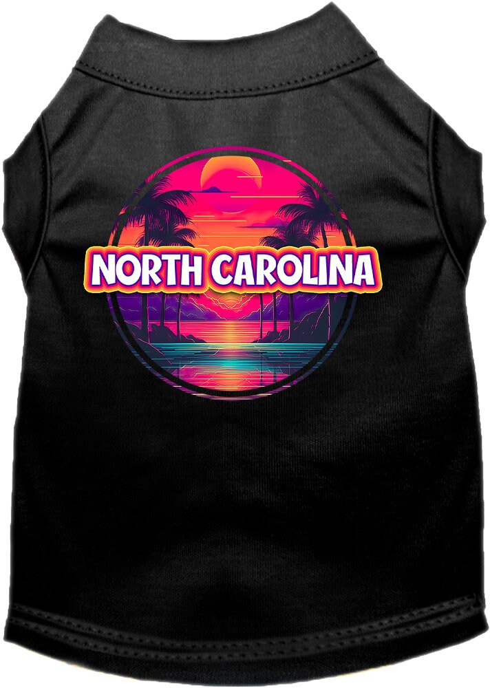 Pet Dog & Cat Screen Printed Shirt for Small to Medium Pets (Sizes XS-XL), "North Carolina Neon Beach Sunset"