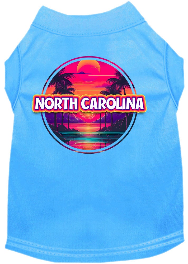 Pet Dog & Cat Screen Printed Shirt for Small to Medium Pets (Sizes XS-XL), "North Carolina Neon Beach Sunset"