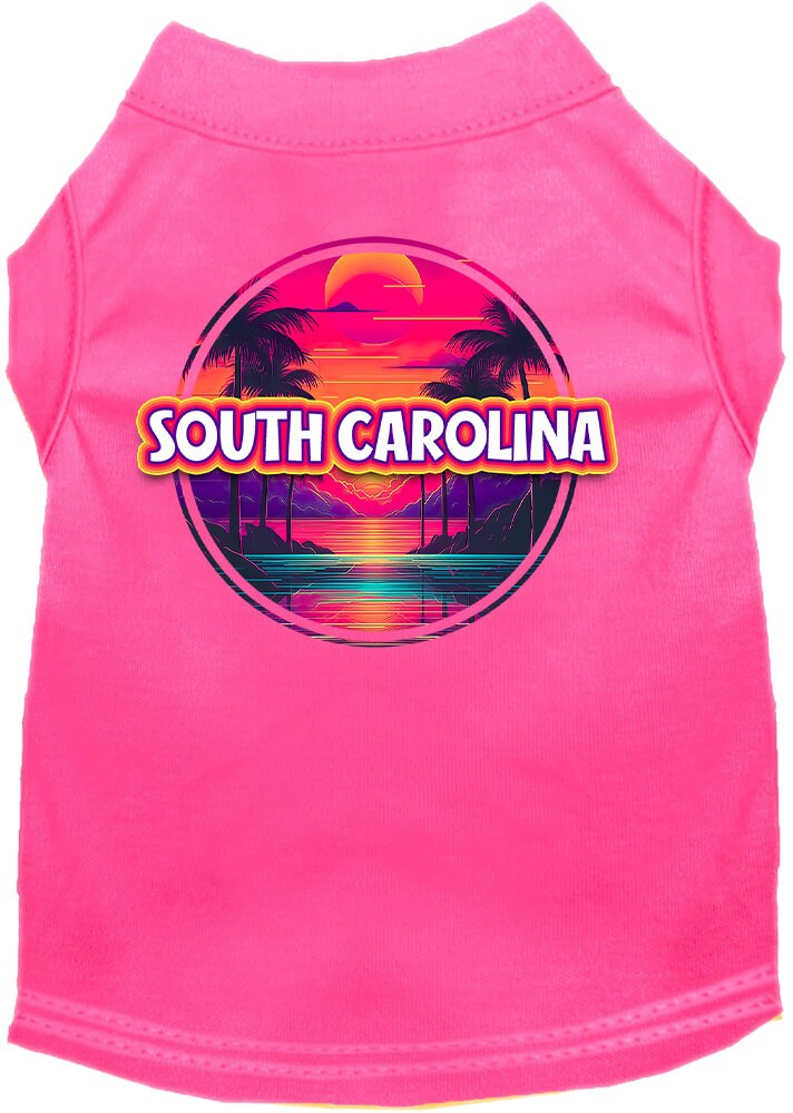 Pet Dog & Cat Screen Printed Shirt for Small to Medium Pets (Sizes XS-XL), "South Carolina Neon Beach Sunset"