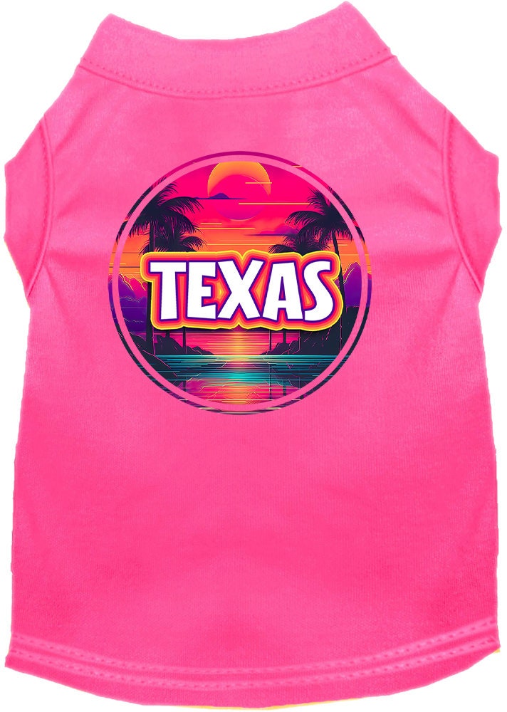 Pet Dog & Cat Screen Printed Shirt for Small to Medium Pets (Sizes XS-XL), "Texas Neon Beach Sunset"