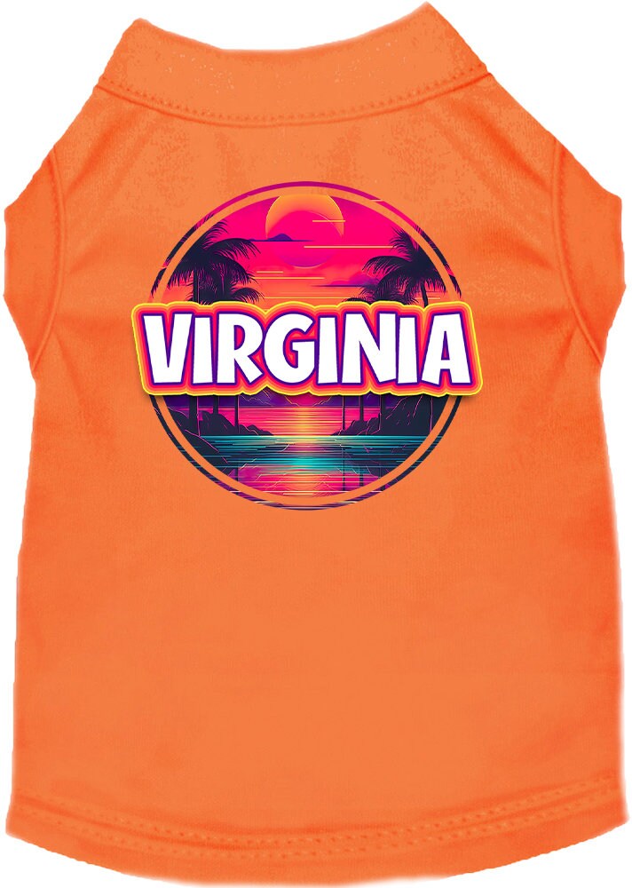 Pet Dog & Cat Screen Printed Shirt for Medium to Large Pets (Sizes 2XL-6XL), "Virginia Neon Beach Sunset"