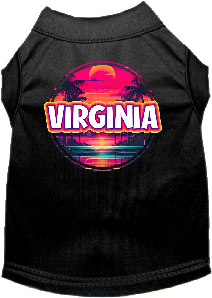 Pet Dog & Cat Screen Printed Shirt for Small to Medium Pets (Sizes XS-XL), "Virginia Neon Beach Sunset"