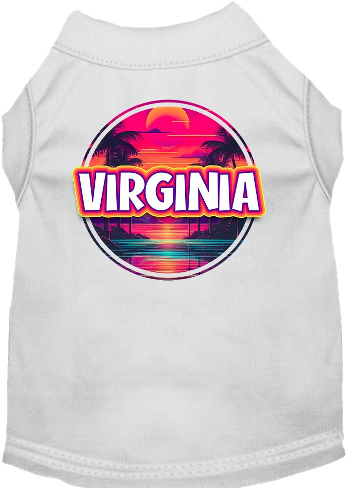 Pet Dog & Cat Screen Printed Shirt for Small to Medium Pets (Sizes XS-XL), "Virginia Neon Beach Sunset"