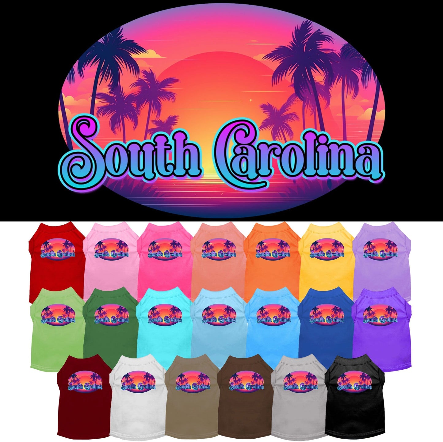 Pet Dog & Cat Screen Printed Shirt for Small to Medium Pets (Sizes XS-XL), "South Carolina Classic Beach"