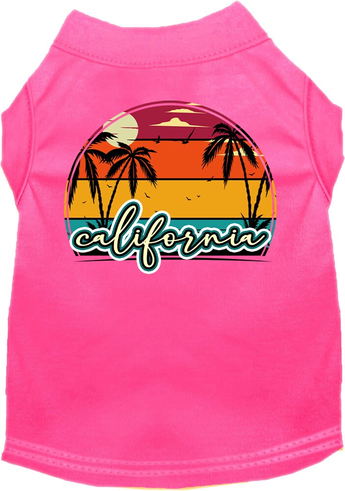 Pet Dog & Cat Screen Printed Shirt for Small to Medium Pets (Sizes XS-XL), "California Retro Beach Sunset"