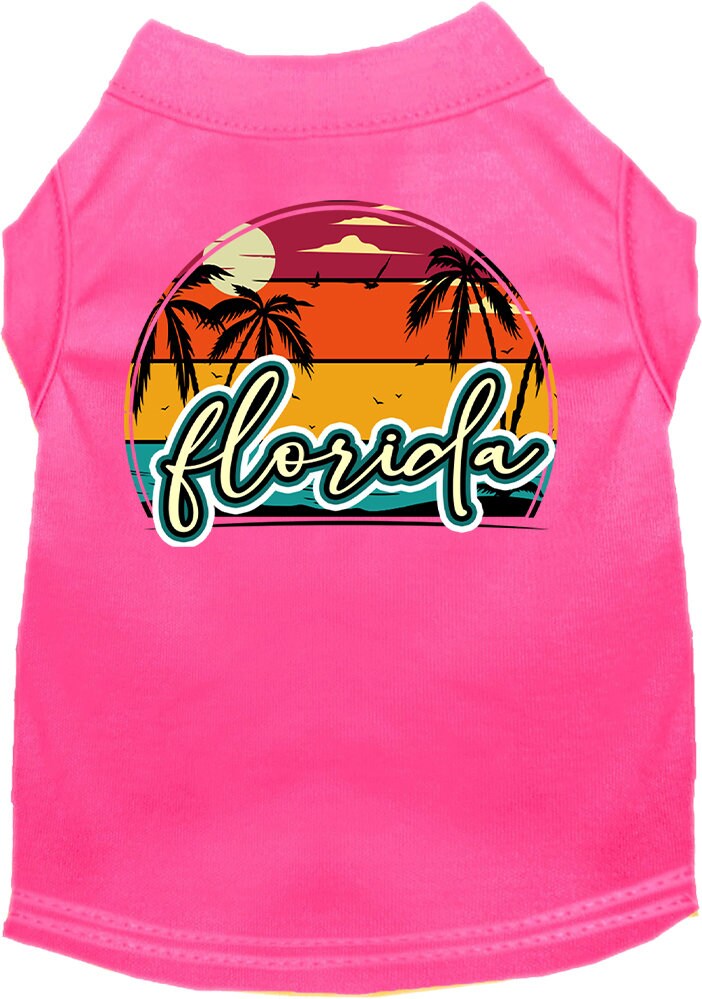 Pet Dog & Cat Screen Printed Shirt for Medium to Large Pets (Sizes 2XL-6XL), "Florida Retro Beach Sunset"