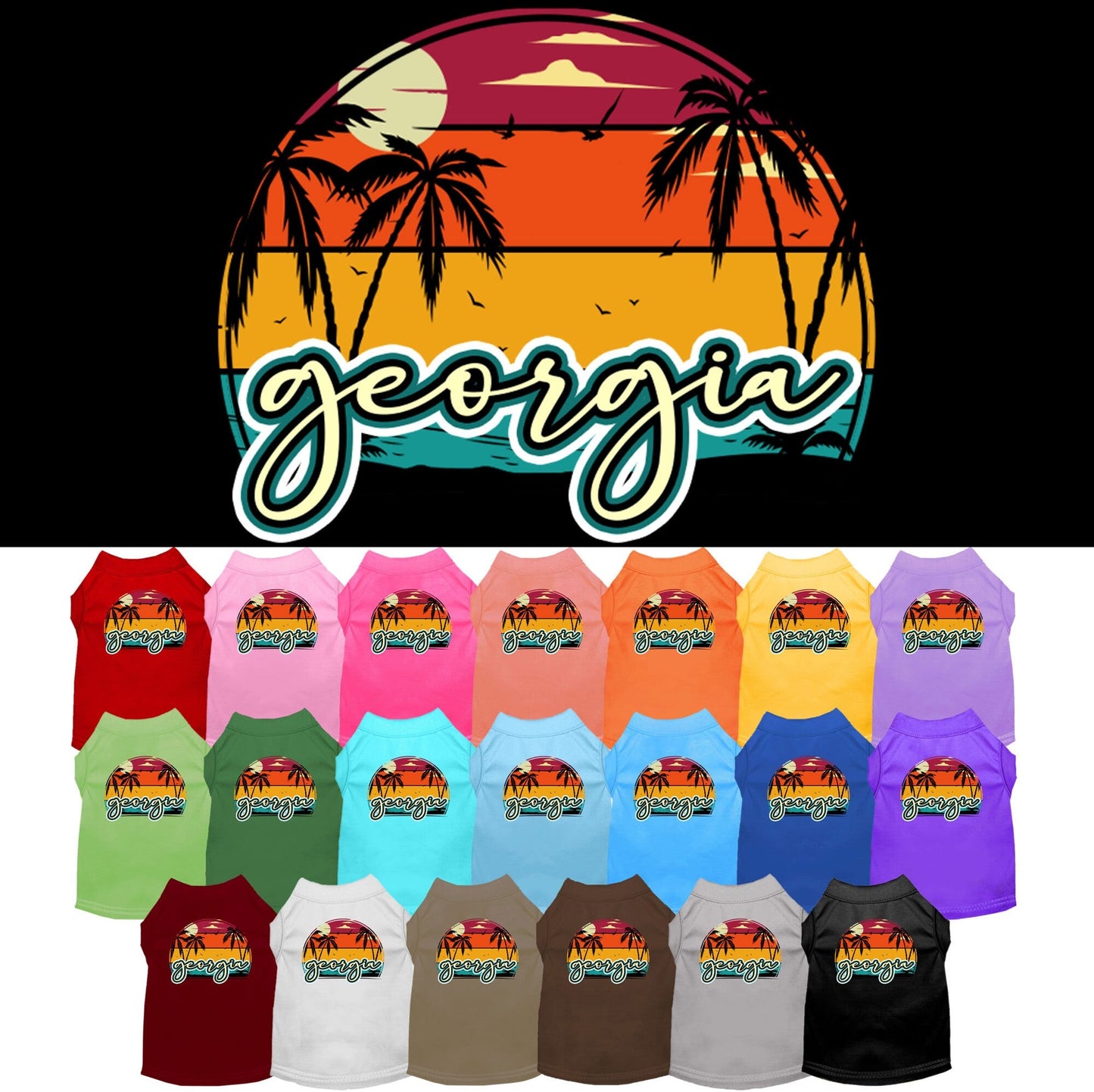 Pet Dog & Cat Screen Printed Shirt for Small to Medium Pets (Sizes XS-XL), "Georgia Retro Beach Sunset"