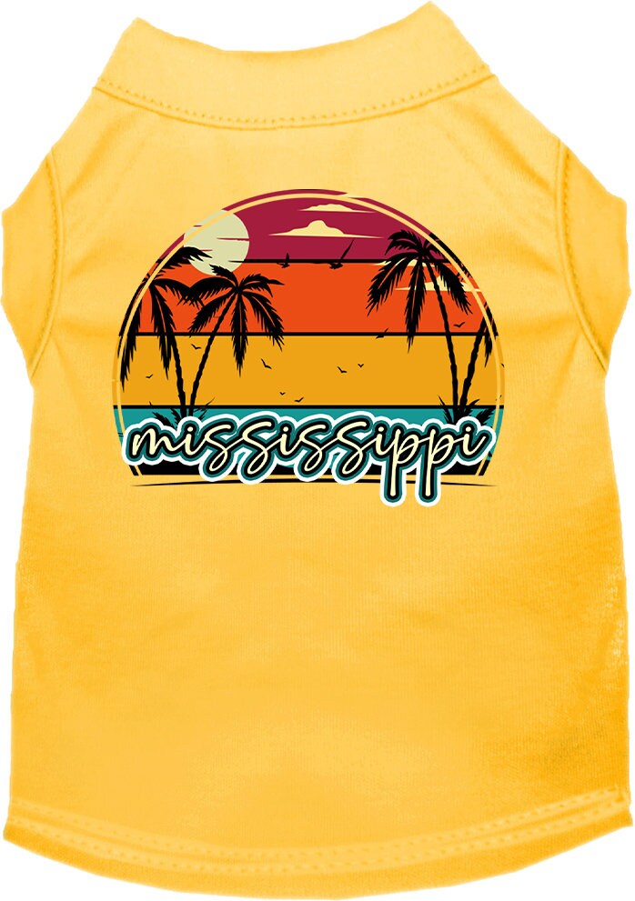 Pet Dog & Cat Screen Printed Shirt for Small to Medium Pets (Sizes XS-XL), "Mississippi Retro Beach Sunset"