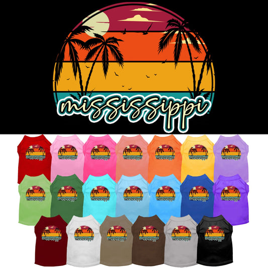 Pet Dog & Cat Screen Printed Shirt for Small to Medium Pets (Sizes XS-XL), "Mississippi Retro Beach Sunset"