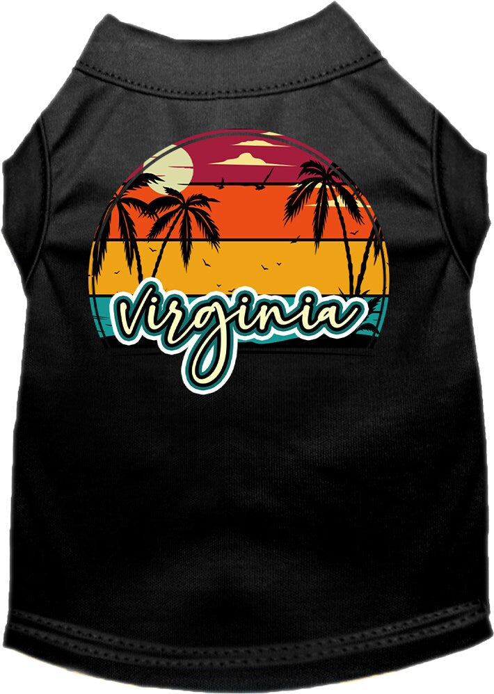 Pet Dog & Cat Screen Printed Shirt for Medium to Large Pets (Sizes 2XL-6XL), "Virginia Retro Beach Sunset"