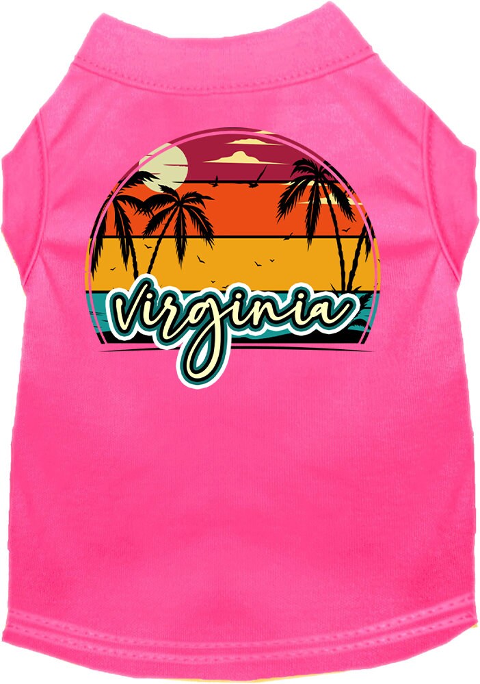 Pet Dog & Cat Screen Printed Shirt for Medium to Large Pets (Sizes 2XL-6XL), "Virginia Retro Beach Sunset"