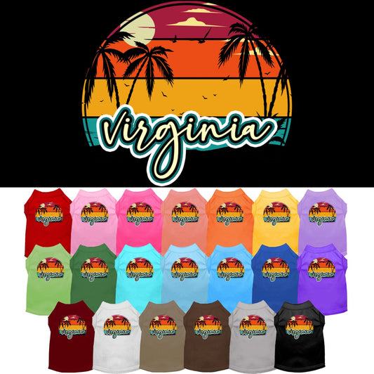 Pet Dog & Cat Screen Printed Shirt for Medium to Large Pets (Sizes 2XL-6XL), "Virginia Retro Beach Sunset"