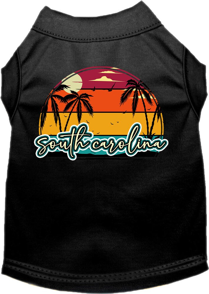 Pet Dog & Cat Screen Printed Shirt for Small to Medium Pets (Sizes XS-XL), "South Carolina Retro Beach Sunset"