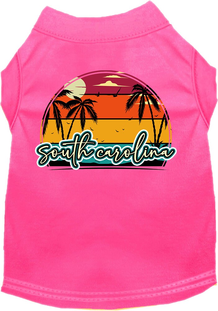 Pet Dog & Cat Screen Printed Shirt for Small to Medium Pets (Sizes XS-XL), "South Carolina Retro Beach Sunset"