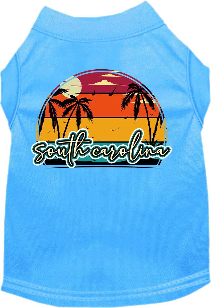 Pet Dog & Cat Screen Printed Shirt for Small to Medium Pets (Sizes XS-XL), "South Carolina Retro Beach Sunset"