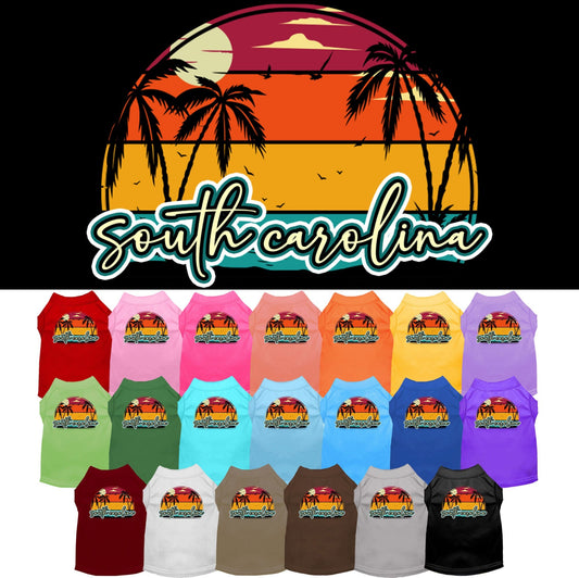 Pet Dog & Cat Screen Printed Shirt for Small to Medium Pets (Sizes XS-XL), "South Carolina Retro Beach Sunset"