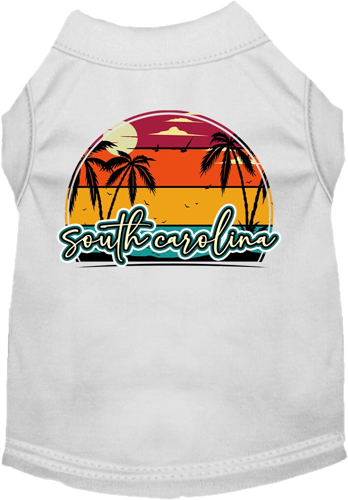 Pet Dog & Cat Screen Printed Shirt for Small to Medium Pets (Sizes XS-XL), "South Carolina Retro Beach Sunset"