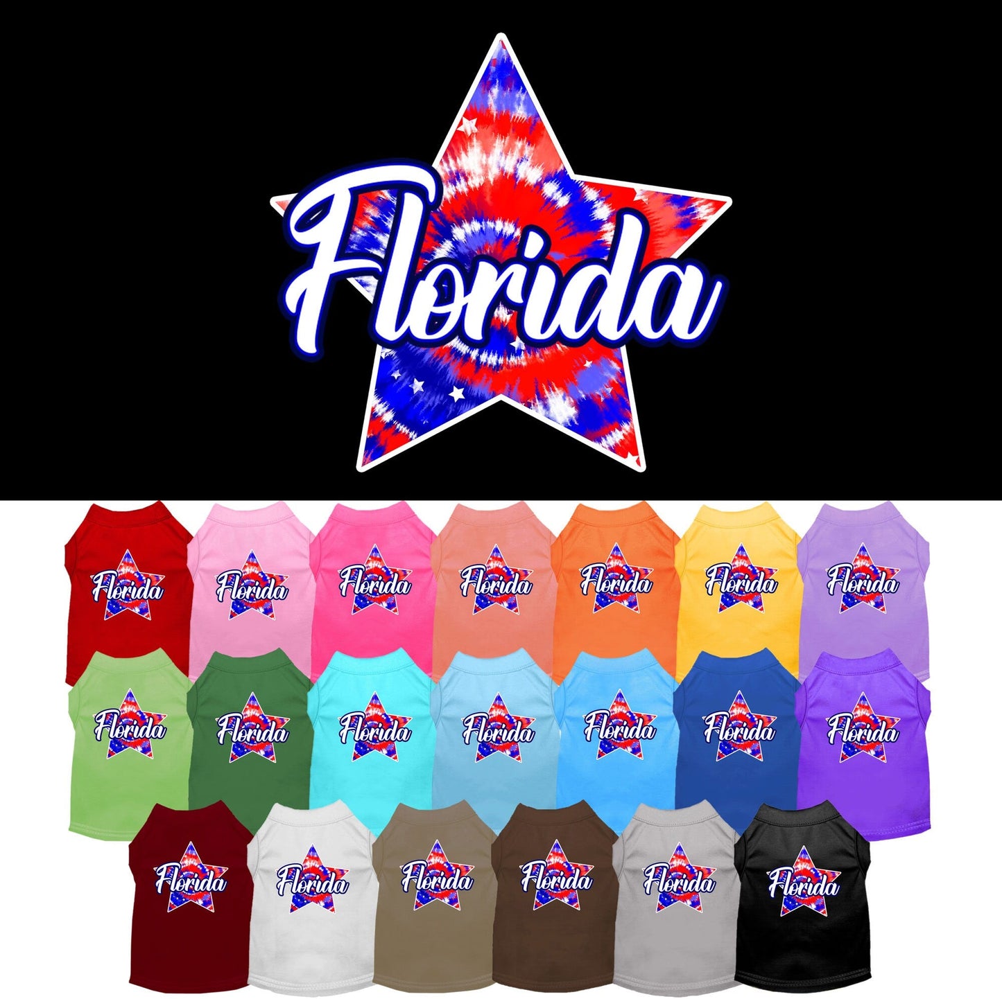 Pet Dog & Cat Screen Printed Shirt for Medium to Large Pets (Sizes 2XL-6XL), "Florida Patriotic Tie Dye"