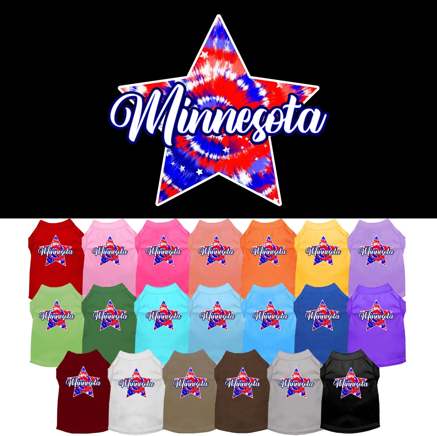 Pet Dog & Cat Screen Printed Shirt for Small to Medium Pets (Sizes XS-XL), "Minnesota Patriotic Tie Dye"