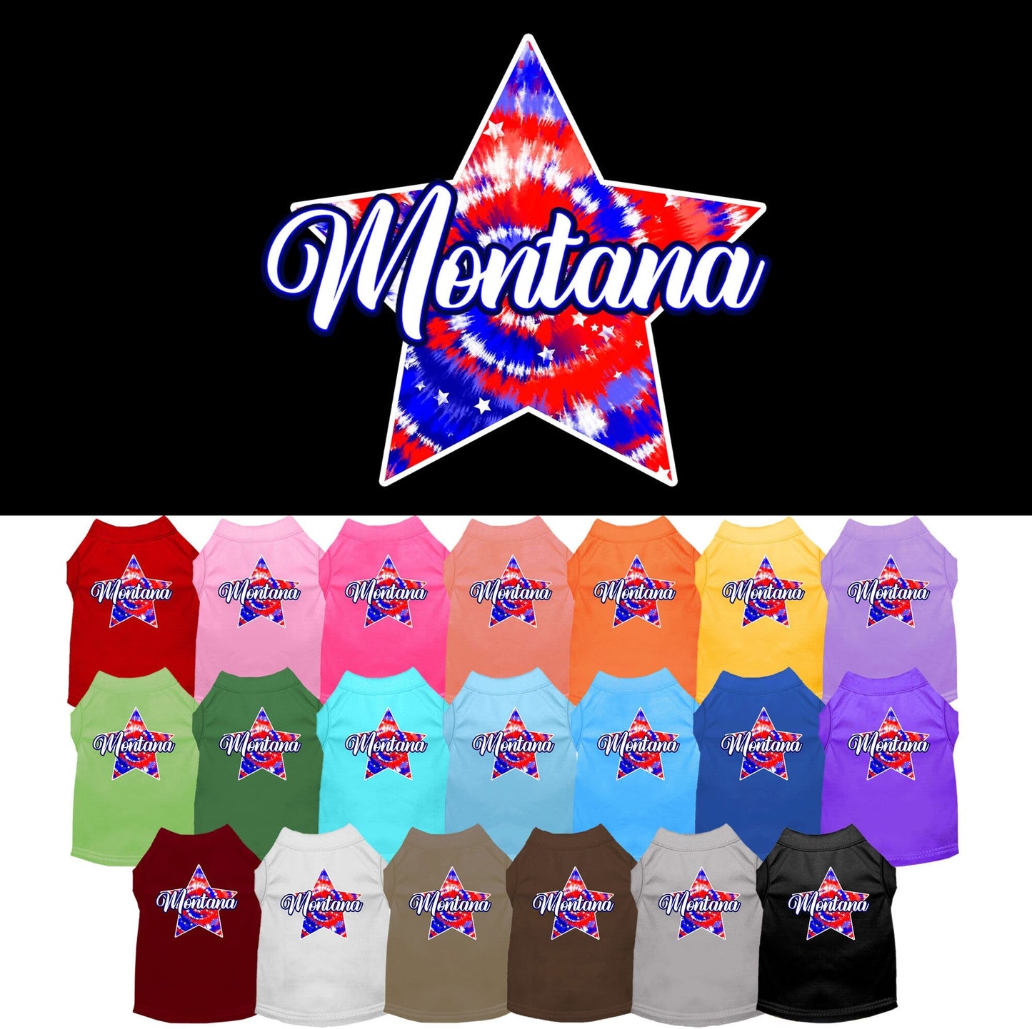 Pet Dog & Cat Screen Printed Shirt for Small to Medium Pets (Sizes XS-XL), "Montana Patriotic Tie Dye"