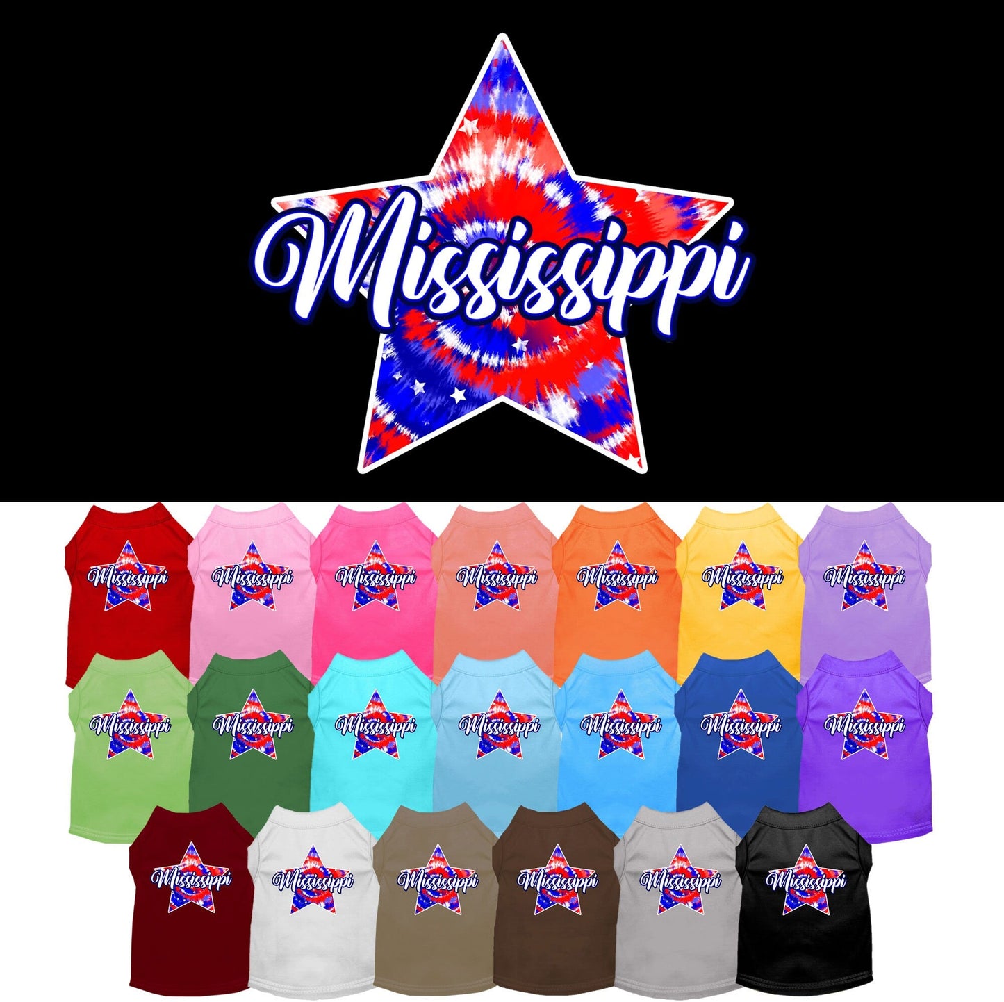 Pet Dog & Cat Screen Printed Shirt for Small to Medium Pets (Sizes XS-XL), "Mississippi Patriotic Tie Dye"