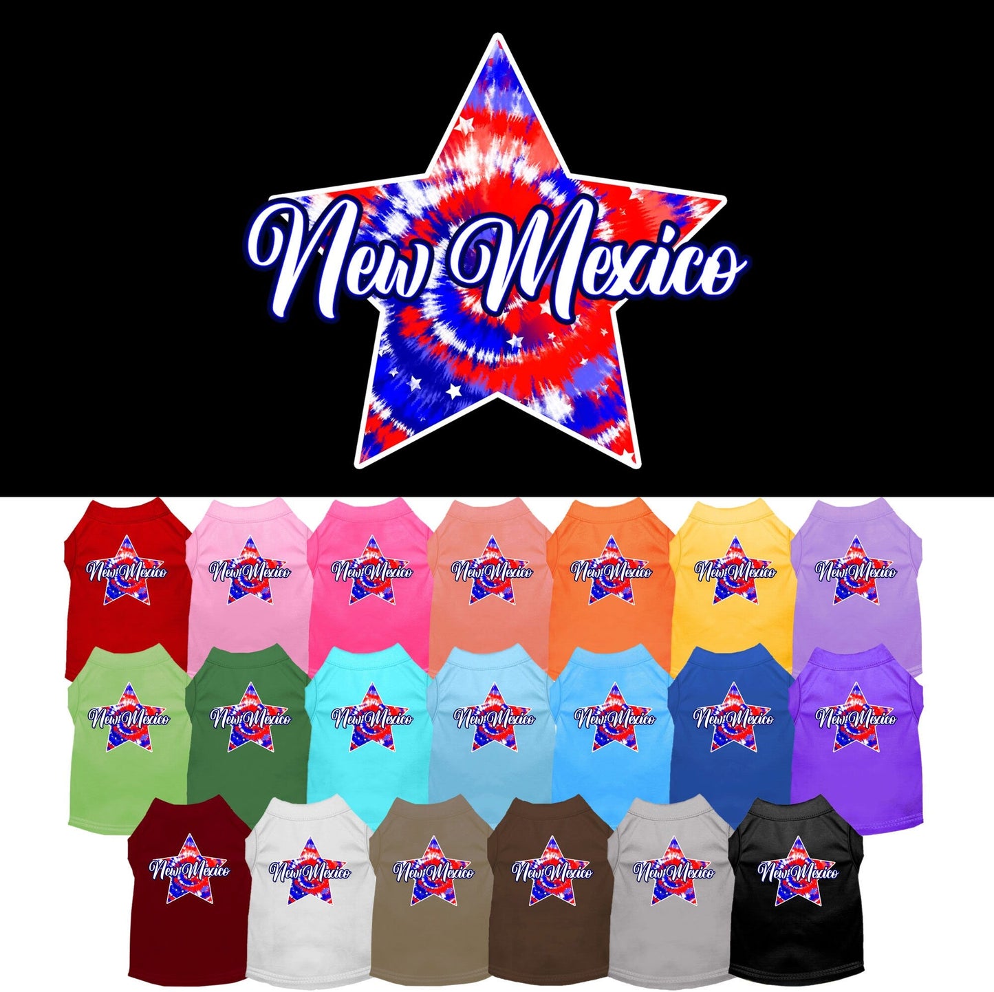 Pet Dog & Cat Screen Printed Shirt for Small to Medium Pets (Sizes XS-XL), "New Mexico Patriotic Tie Dye"