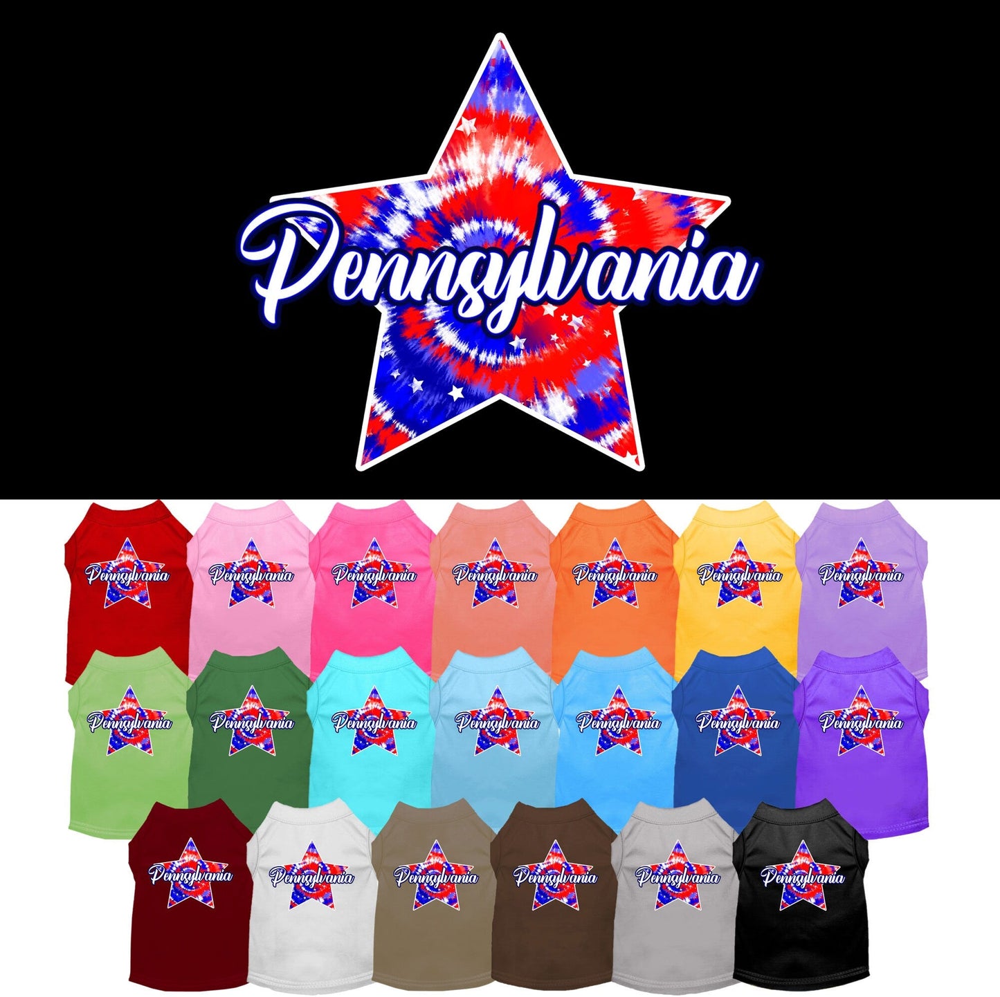 Pet Dog & Cat Screen Printed Shirt for Medium to Large Pets (Sizes 2XL-6XL), "Pennsylvania Patriotic Tie Dye"