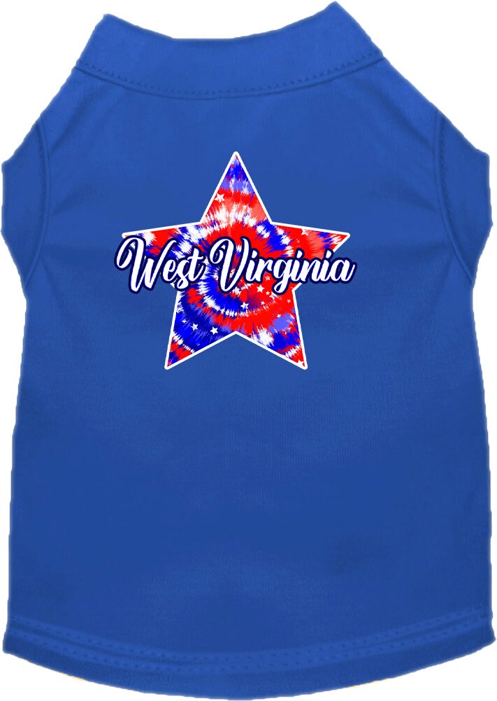 Pet Dog & Cat Screen Printed Shirt for Small to Medium Pets (Sizes XS-XL), "West Virginia Patriotic Tie Dye"