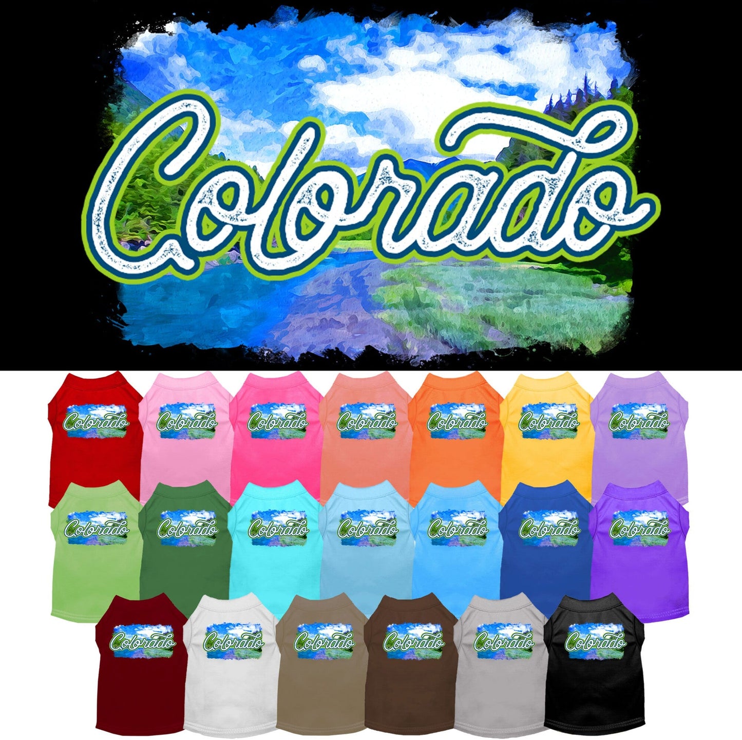 Pet Dog & Cat Screen Printed Shirt for Small to Medium Pets (Sizes XS-XL), "Colorado Summer"