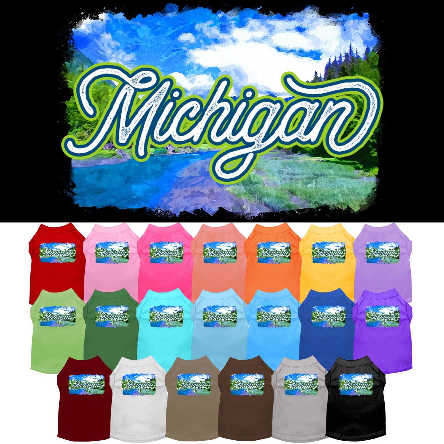 Pet Dog & Cat Screen Printed Shirt for Medium to Large Pets (Sizes 2XL-6XL), "Michigan Summer"