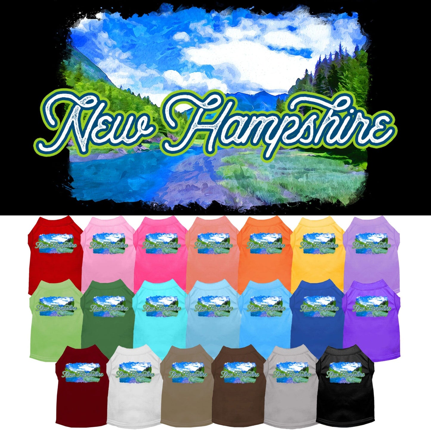 Pet Dog & Cat Screen Printed Shirt for Medium to Large Pets (Sizes 2XL-6XL), "New Hampshire Summer"