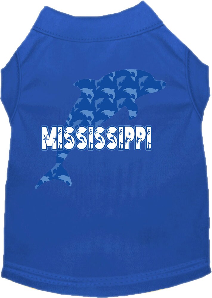 Pet Dog & Cat Screen Printed Shirt for Small to Medium Pets (Sizes XS-XL), "Mississippi Blue Dolphins"