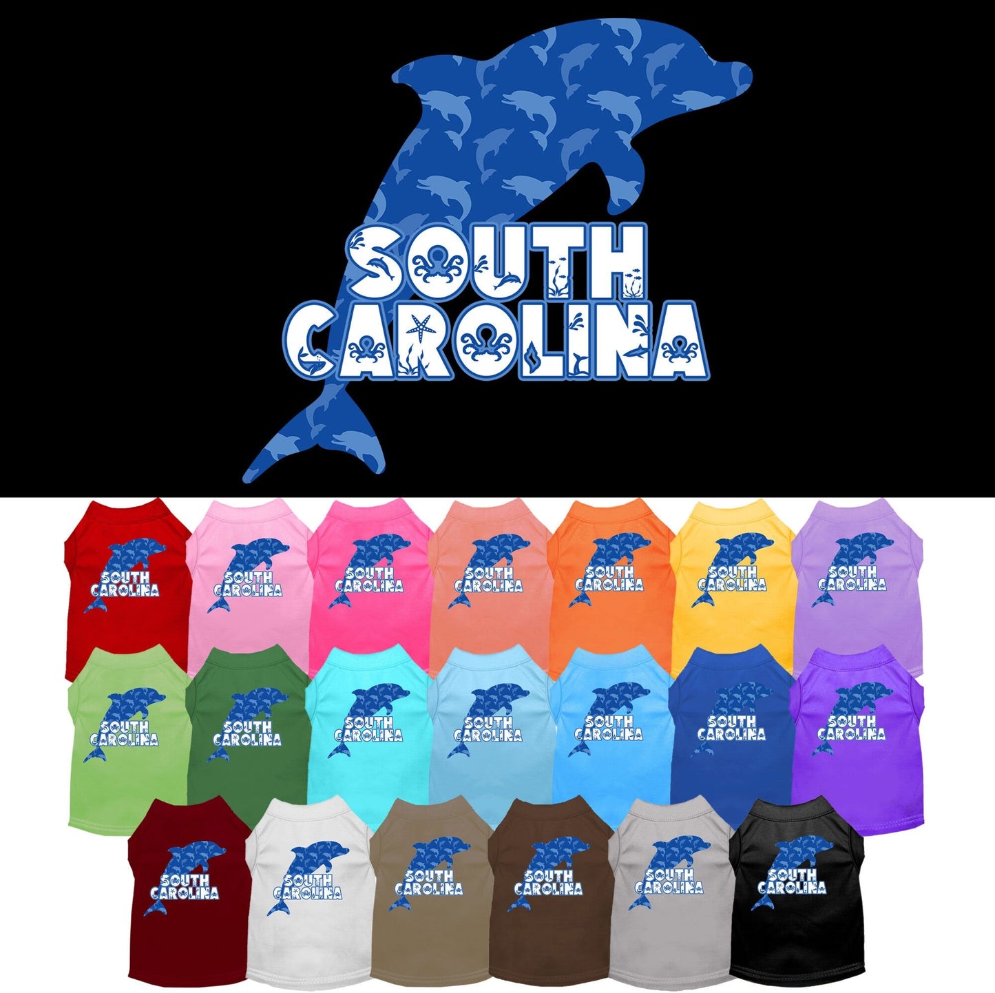 Pet Dog & Cat Screen Printed Shirt for Small to Medium Pets (Sizes XS-XL), "South Carolina Blue Dolphins"