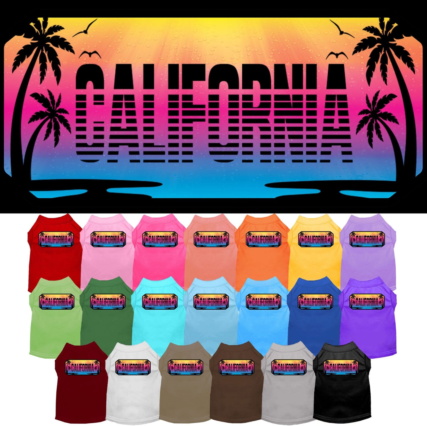 Pet Dog & Cat Screen Printed Shirt for Small to Medium Pets (Sizes XS-XL), "California Beach Shades"