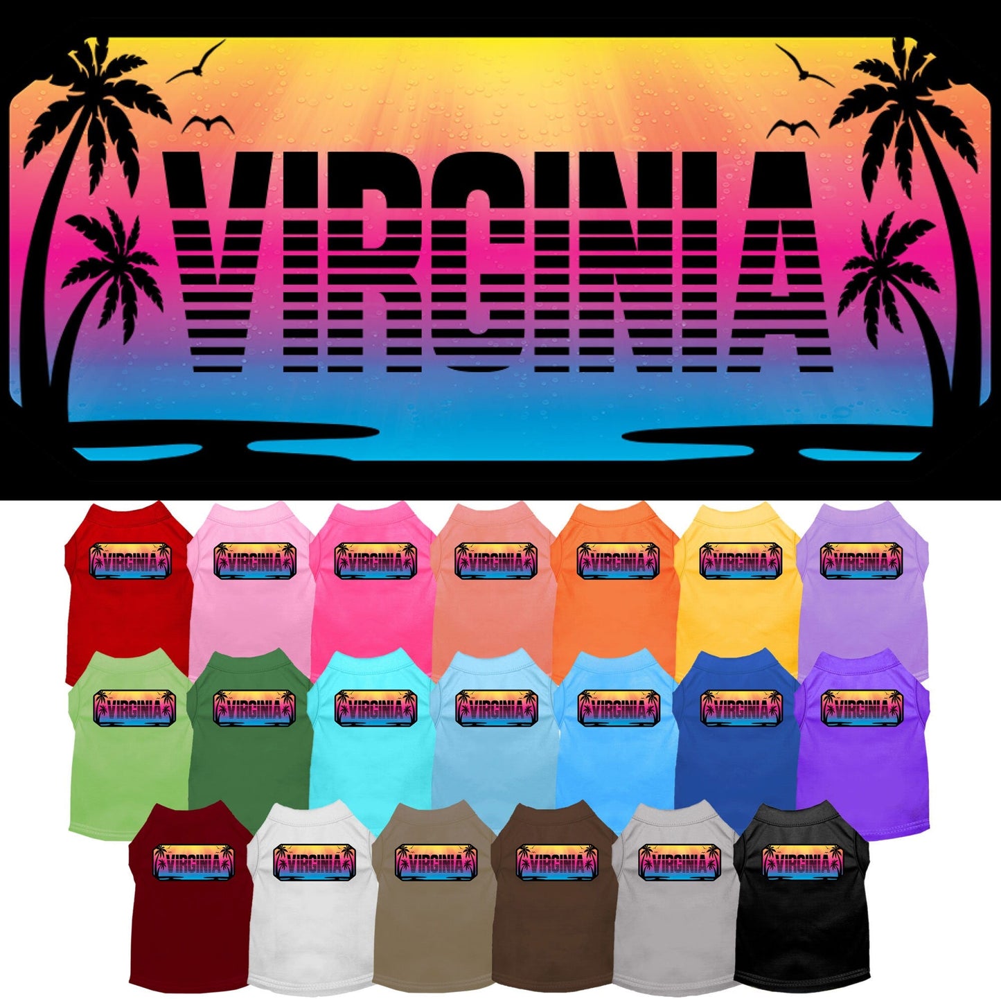 Pet Dog & Cat Screen Printed Shirt for Small to Medium Pets (Sizes XS-XL), "Virginia Beach Shades"